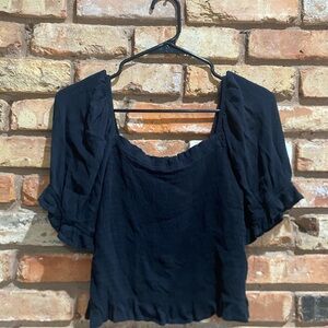 Chic Black Women's Blouse with Puff Sleeves